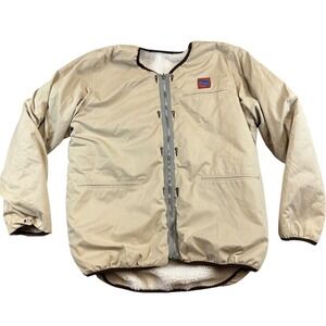 CH Carolina Herrera Mens Tan Sherpa Fleece Lined Collarless Zip Jacket Beige